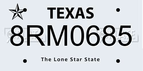 8RM0685 Texas License Plate