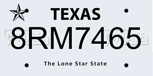 8RM7465 Texas License Plate