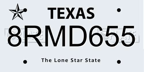 8RMD655 Texas License Plate