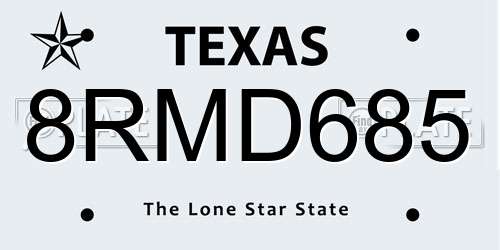 8RMD685 Texas License Plate