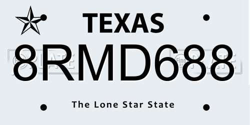 8RMD688 Texas License Plate