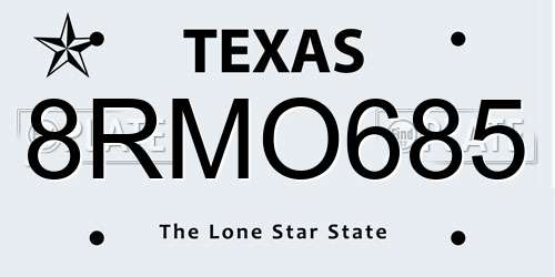 8RMO685 Texas License Plate