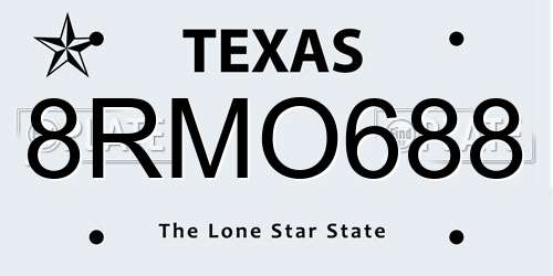 8RMO688 Texas License Plate
