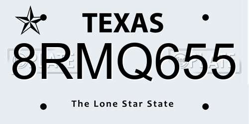8RMQ655 Texas License Plate