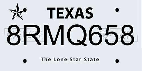 8RMQ658 Texas License Plate