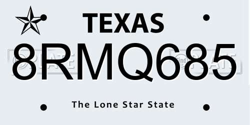 8RMQ685 Texas License Plate