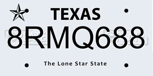 8RMQ688 Texas License Plate