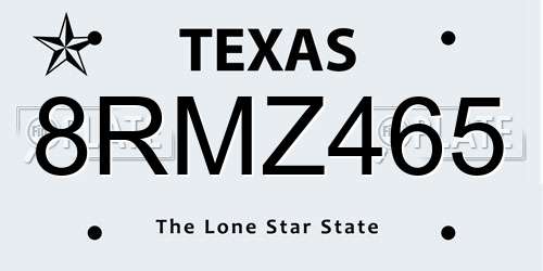 8RMZ465 Texas License Plate