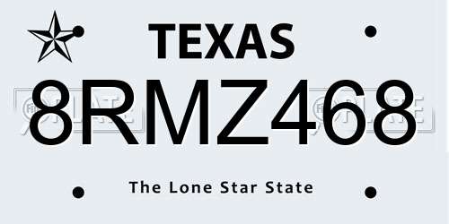 8RMZ468 Texas License Plate