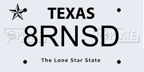 8RNSD Texas License Plate