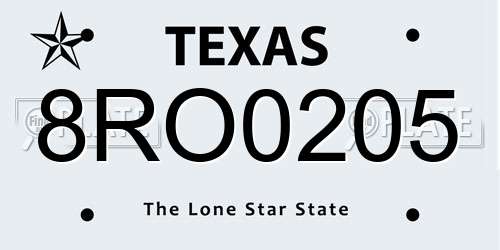 8RO0205 Texas License Plate