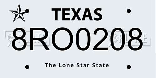 8RO0208 Texas License Plate