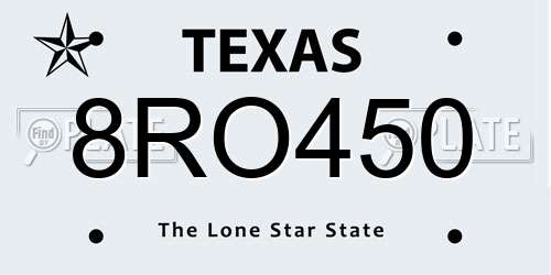 8RO450 Texas License Plate
