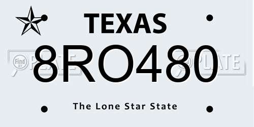 8RO480 Texas License Plate