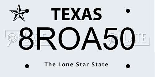 8ROA50 Texas License Plate