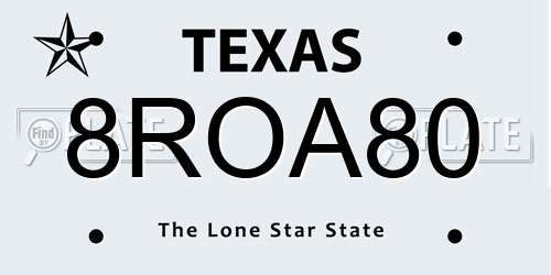 8ROA80 Texas License Plate