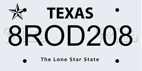 8ROD208 Texas License Plate