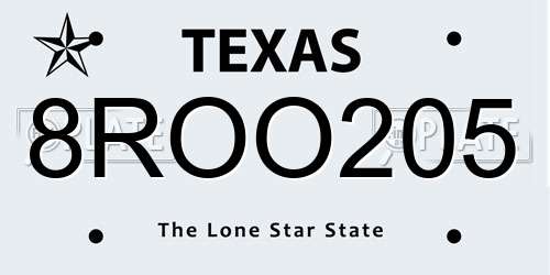 8ROO205 Texas License Plate