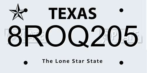 8ROQ205 Texas License Plate