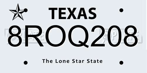 8ROQ208 Texas License Plate