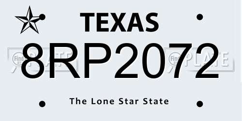 8RP2072 Texas License Plate