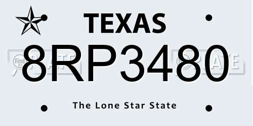 8RP3480 Texas License Plate
