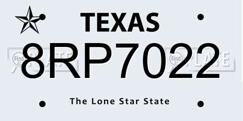 8RP7022 Texas License Plate