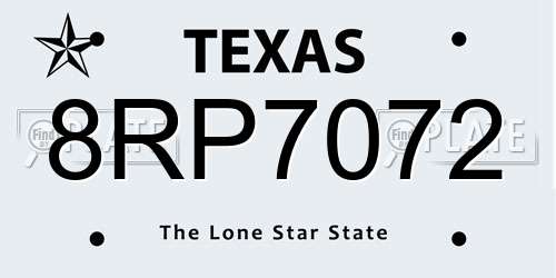 8RP7072 Texas License Plate