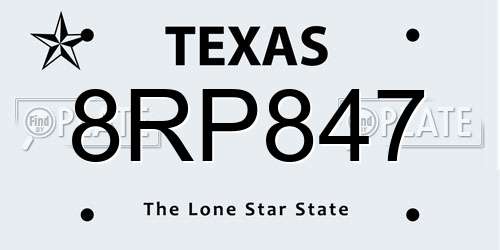 8RP847 Texas License Plate