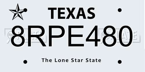 8RPE480 Texas License Plate