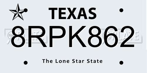 8RPK862 Texas License Plate