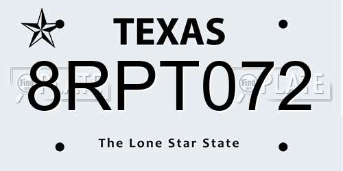 8RPT072 Texas License Plate