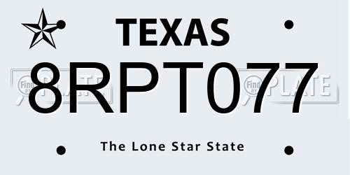 8RPT077 Texas License Plate