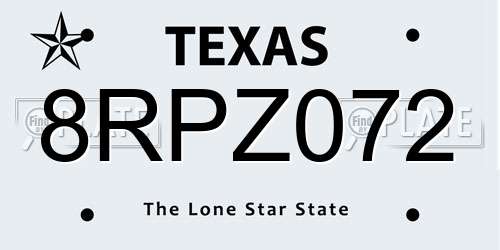 8RPZ072 Texas License Plate