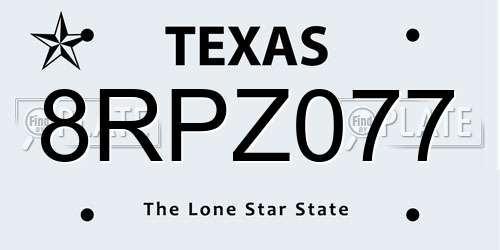 8RPZ077 Texas License Plate