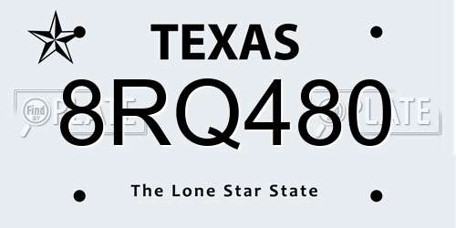 8RQ480 Texas License Plate