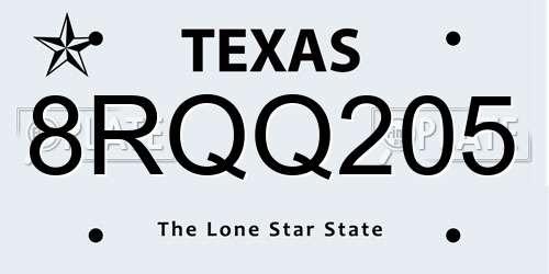 8RQQ205 Texas License Plate