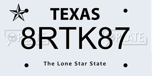 8RTK87 Texas License Plate