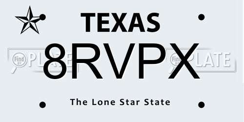 8RVPX Texas License Plate