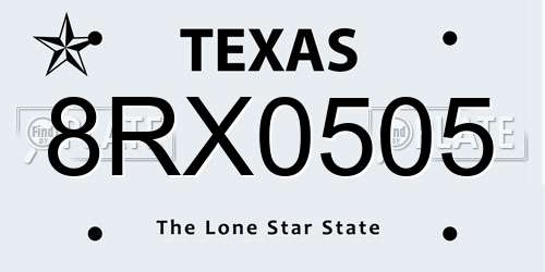 8RX0505 Texas License Plate