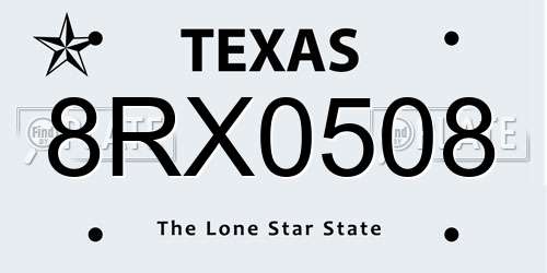 8RX0508 Texas License Plate