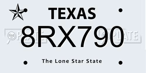 8RX790 Texas License Plate