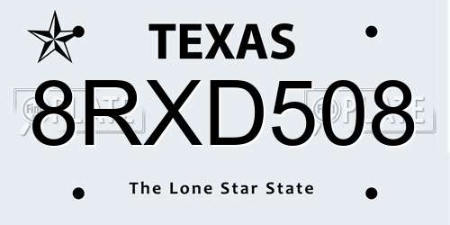 8RXD508 Texas License Plate