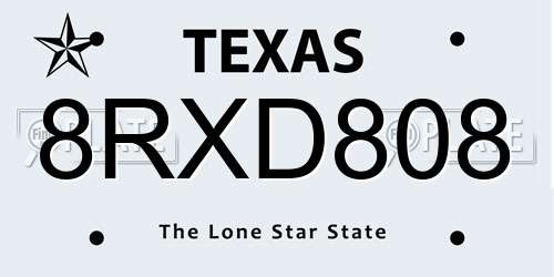 8RXD808 Texas License Plate