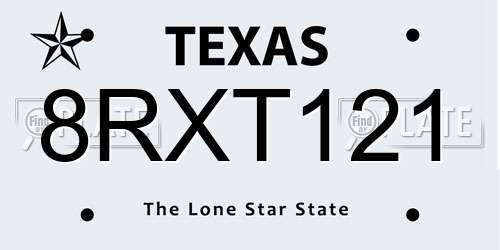 8RXT121 Texas License Plate