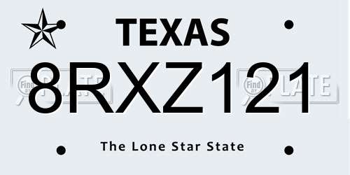 8RXZ121 Texas License Plate
