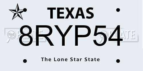 8RYP54 Texas License Plate