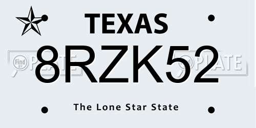 8RZK52 Texas License Plate