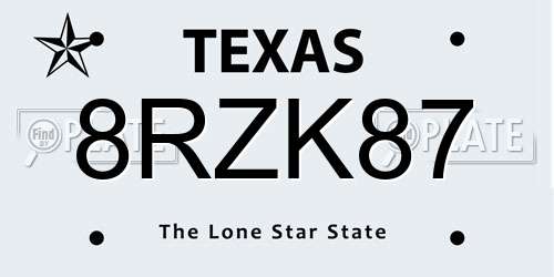 8RZK87 Texas License Plate