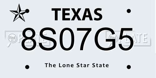 8S07G5 Texas License Plate
